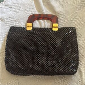 Vintage Black Mesh Handbag with Tortoise Handles